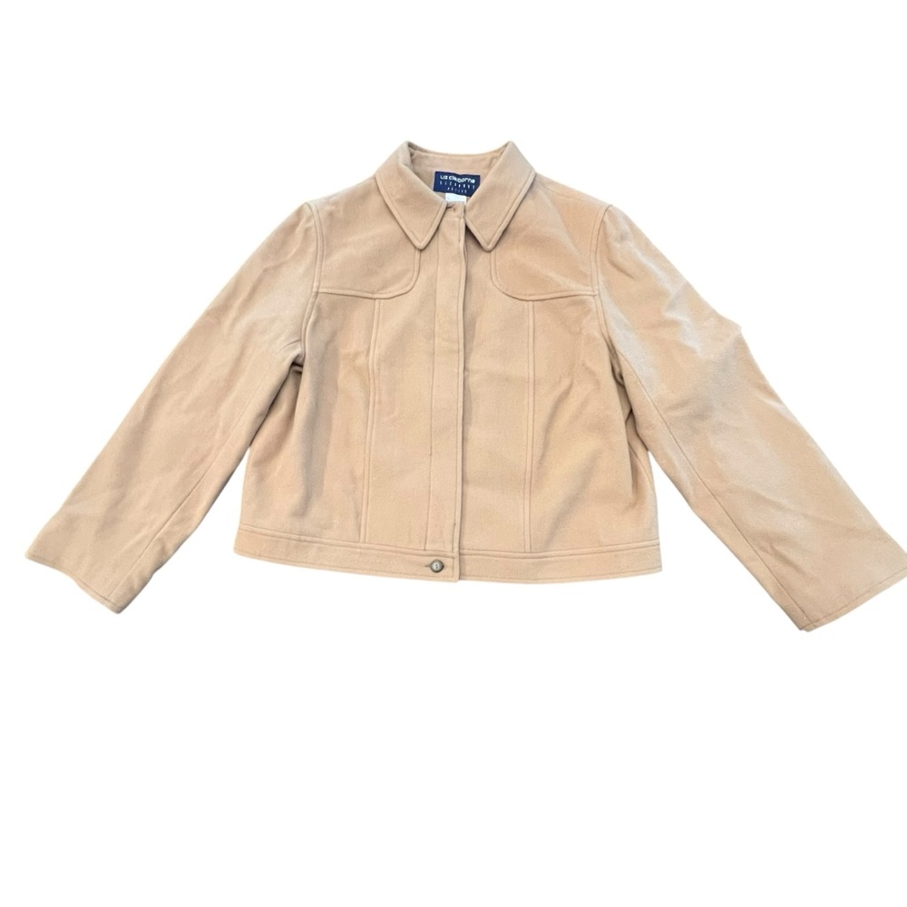 Liz Sport Claiborne Vintage Wool Blend Short Coat Tan Petite Large NEW $140